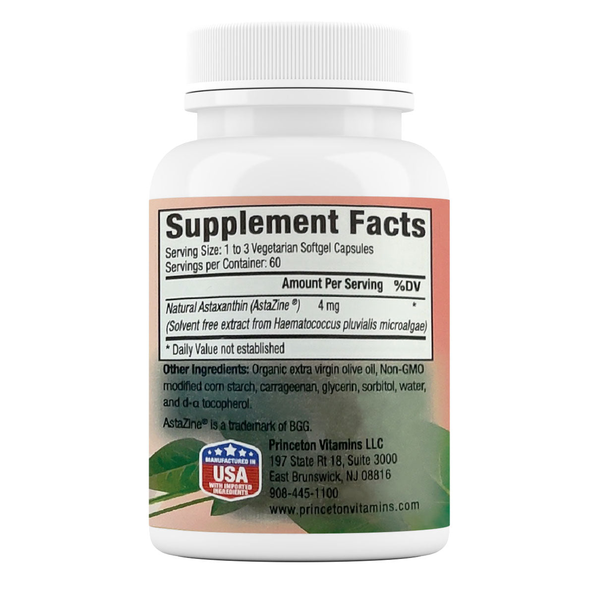 Natural Astaxanthin 4mg - 60 Vegetarian Softgel Caps